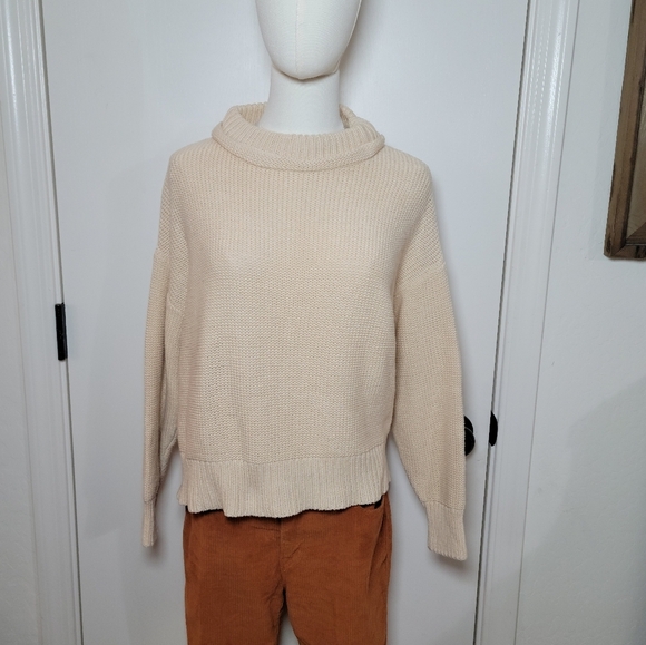 Love Olive Co Cream Cable Knit Cowl Neck Sweater Cotton Blend Size Small - Picture 1 of 12